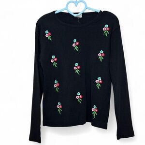 Black vintage embroidered floral sweater